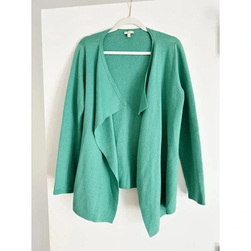 Talbots Green Open Front Cardigan Size Medium Petite